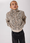 Name It Kid Girl Mila Fleece Animal Print Jacket, Beige