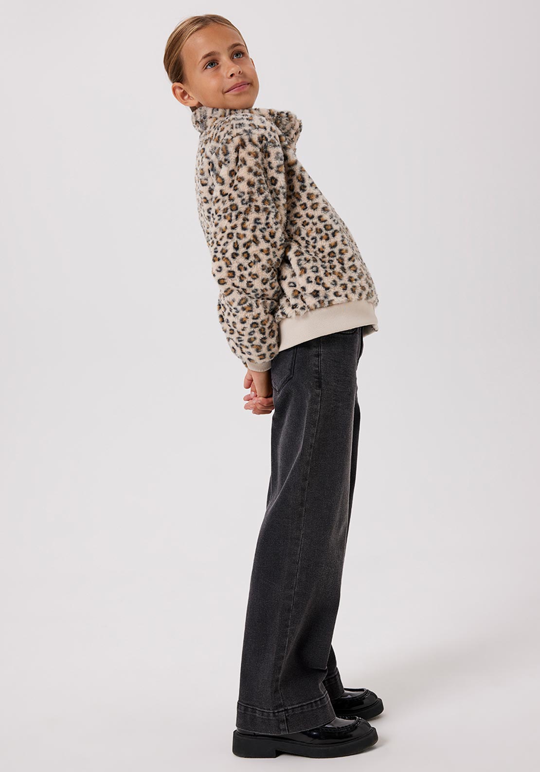 Name It Kid Girl Mila Fleece Animal Print Jacket, Beige