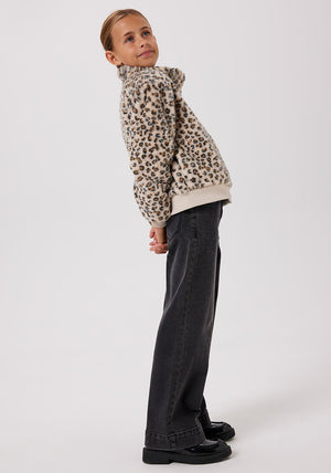 Name It Kid Girl Mila Fleece Animal Print Jacket, Beige