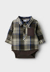 Name It Baby Boy Noland Long Sleeve Shirt Bodysuit, Brown