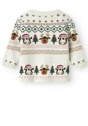 Name It Baby Boy Ralko Long Sleeve Knit Christmas Jumper, Beige