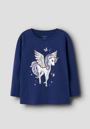 Name It Mini Girl Ninna Long Sleeve Top, Navy