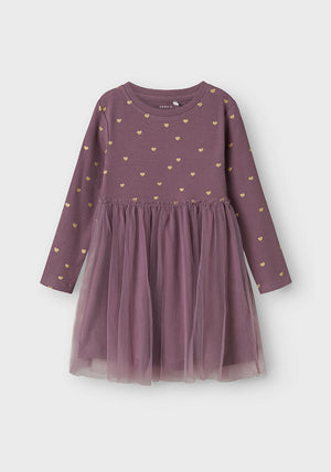 Name It Mini Girl Nadja Long Sleeve Tulle Dress, Purple