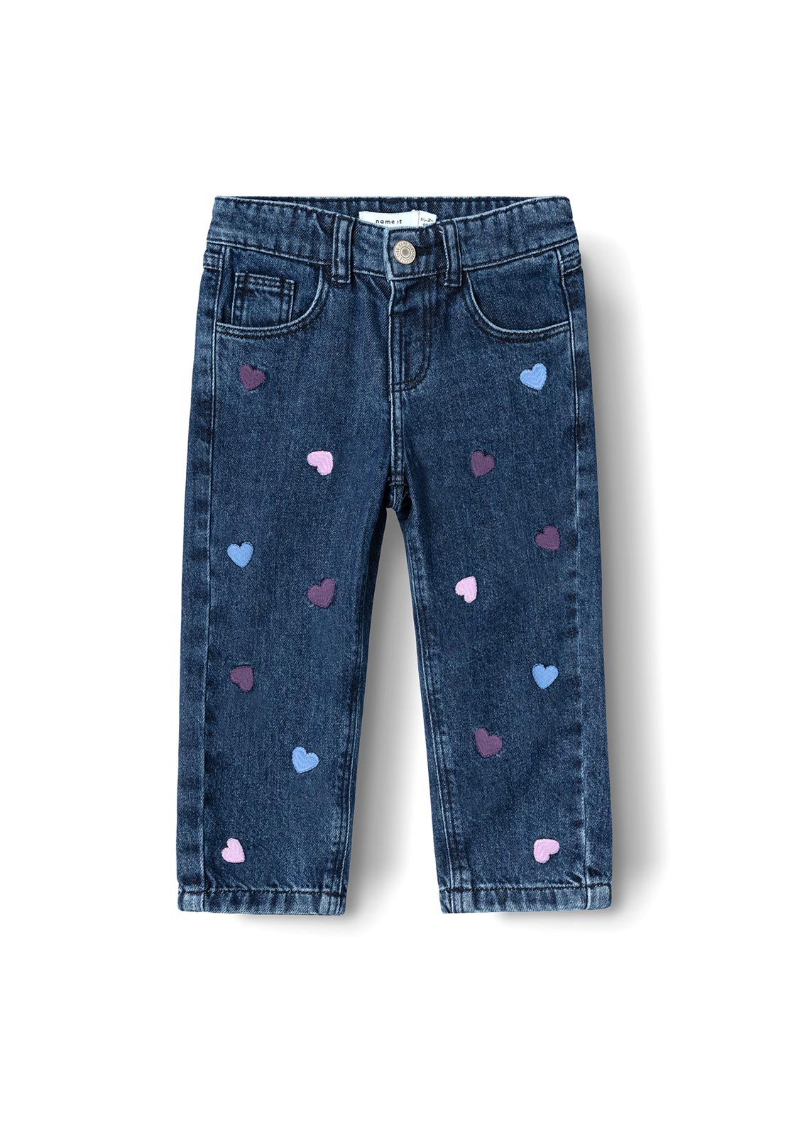 Name It Mini Girl Bella Heart Mom Jeans, Dark Blue