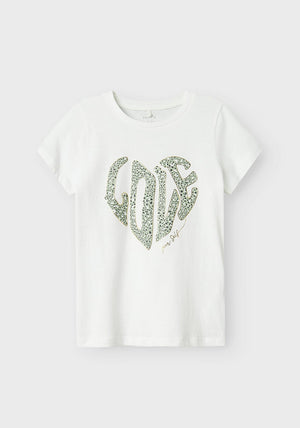 Name It Kid Girl Hillip Love Tee, Bright White
