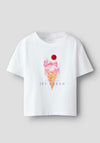 Name It Mini Girl Finina Ice Cream Short Sleeve Tee, White