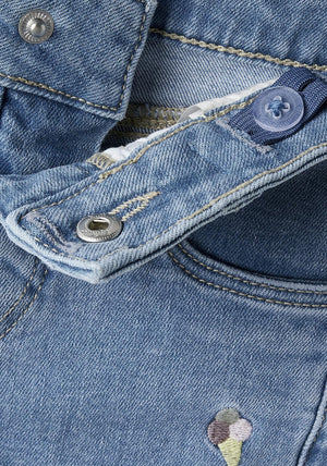 Name It Mini Gril Rose Straight Embroidered Jeans, Light Blue Denim