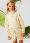 Name It Kid Girl Juel Short Quarter Zip Sweatshirt, Light Beige