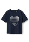 Name It Mini Girl Fesko Heart Short Sleeve Tee, Navy Blazer