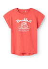 Name It Kid Girl Violet Cap Sleeve Graphic Tee, Spiced Coral