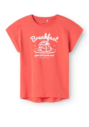 Name It Kid Girl Violet Cap Sleeve Graphic Tee, Spiced Coral