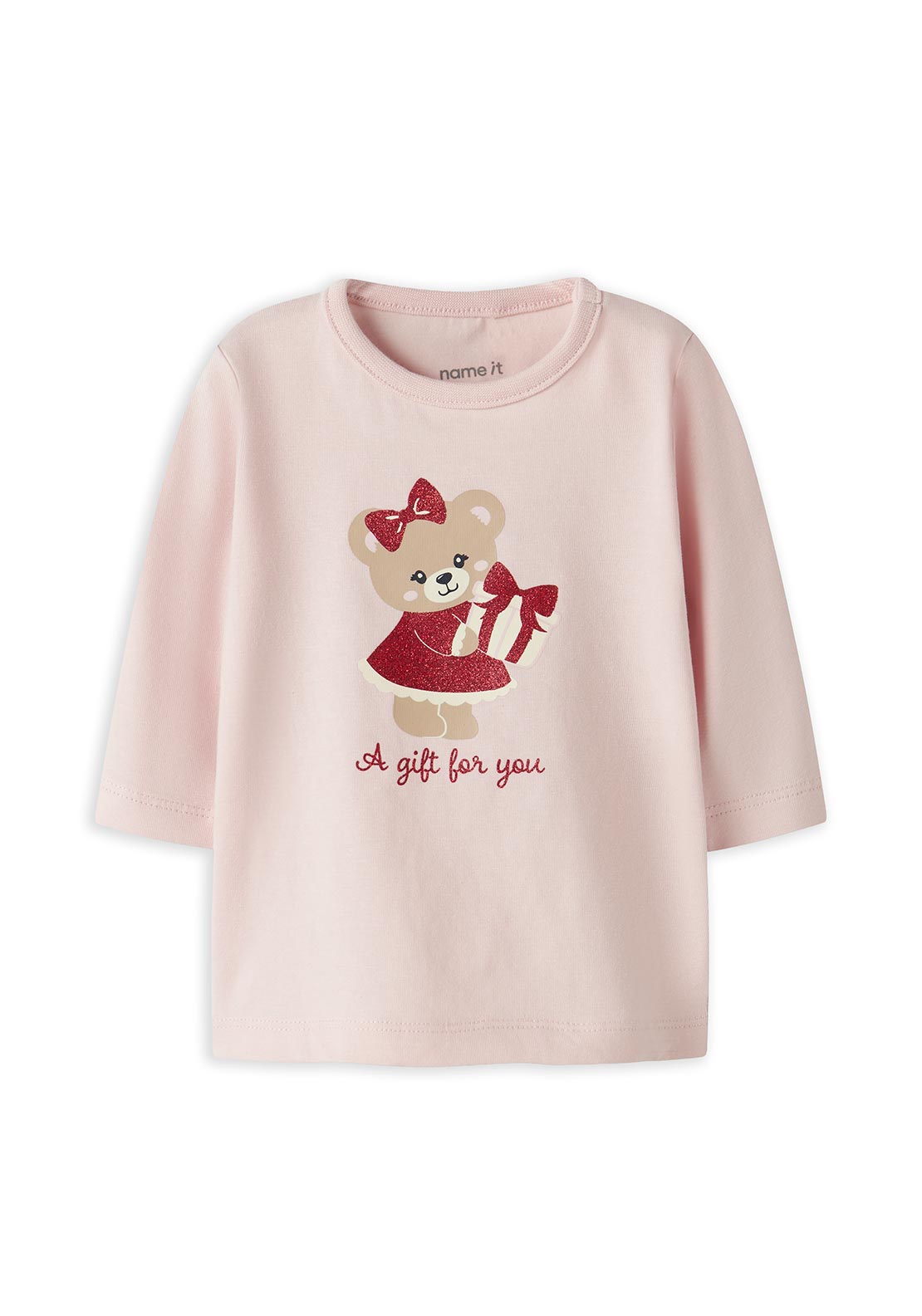 Name It Baby Girl Ratine Gift Long Sleeve Top, Pink