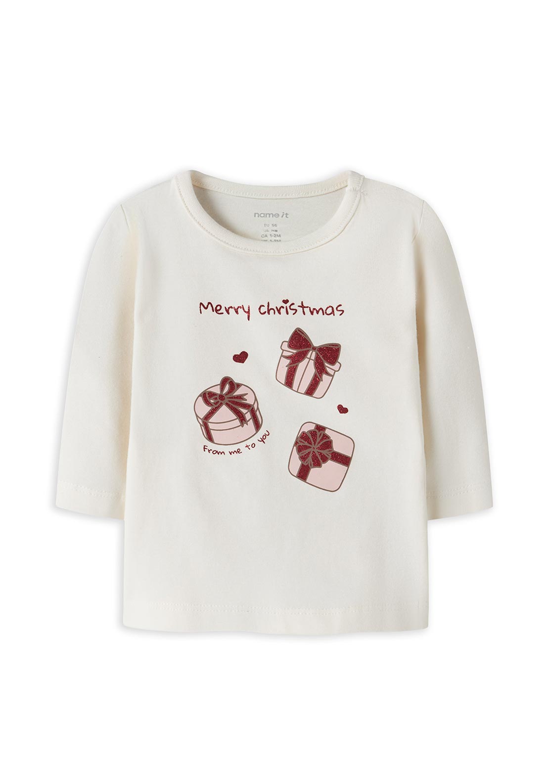Name It Baby Girl Ratine Gift Long Sleeve Top, Off White