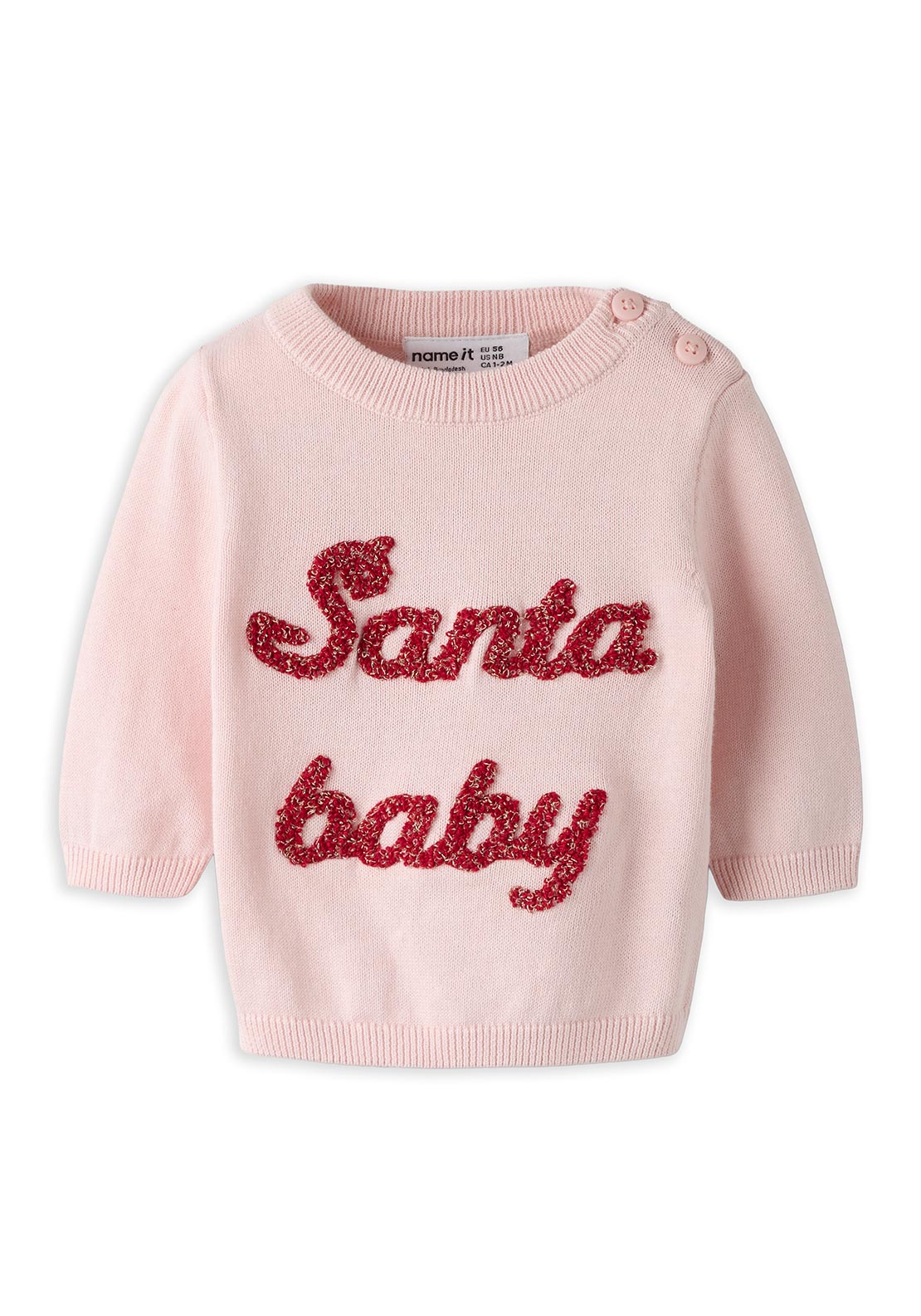 Name It Baby Girl Risse ‘Santa Baby’ Knit Jumper, Pink