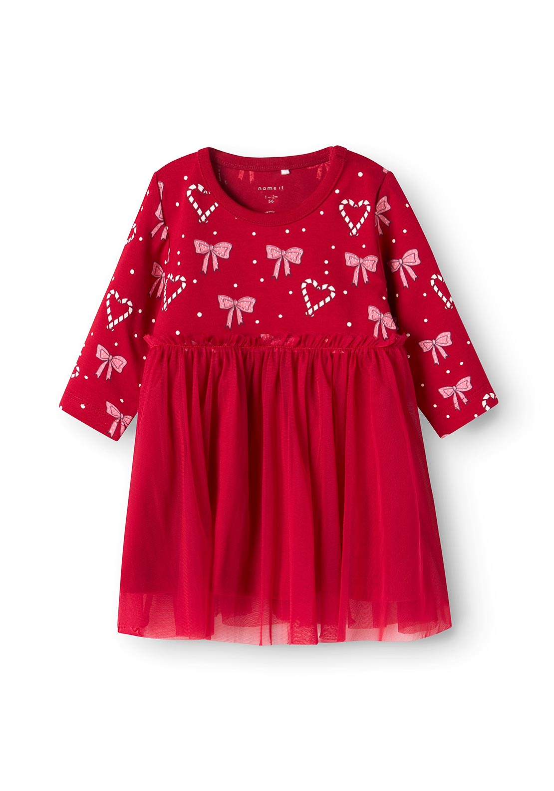 Name It Baby Girl Ri Long Sleeve Christmas Dress, Red