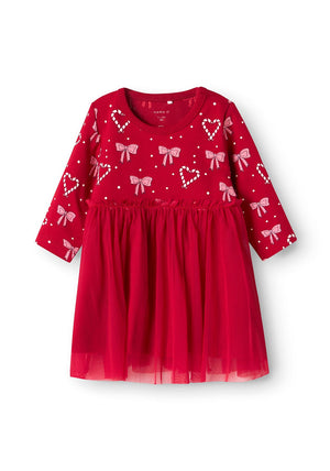Name It Baby Girl Ri Long Sleeve Christmas Dress, Red