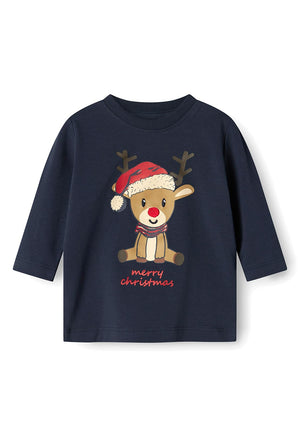 Name It Baby Boy Long Sleeve Reindeer Top, Navy
