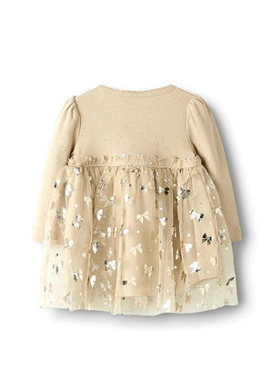 Name It Baby Girl Sally Long Sleeve Dress, Beige