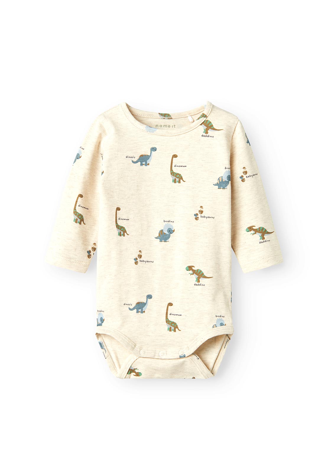 Name It Baby Boy Dinos Long Sleeve Bodysuit, Peyote Melange