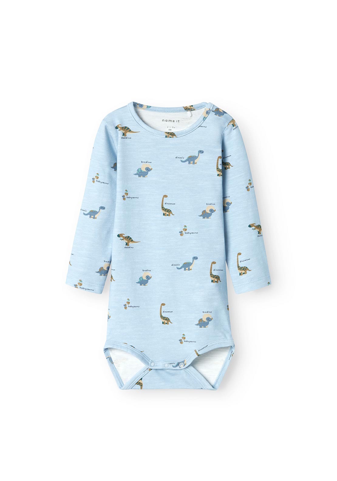 Name It Baby Boy Dinos Long Sleeve Bodysuit, Celestial Blue