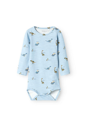 Name It Baby Boy Dinos Long Sleeve Bodysuit, Celestial Blue