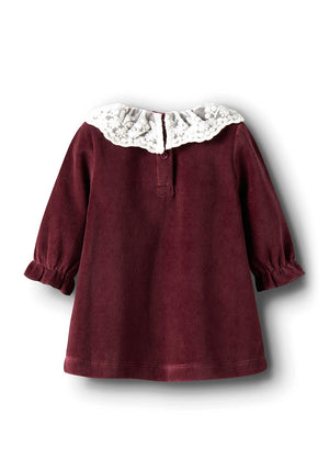 Name It Baby Girl Roxy Long Sleeve Velour Dress, Wine