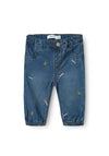 Name It Baby Girl Rose Embroidered Denim Jean, Blue