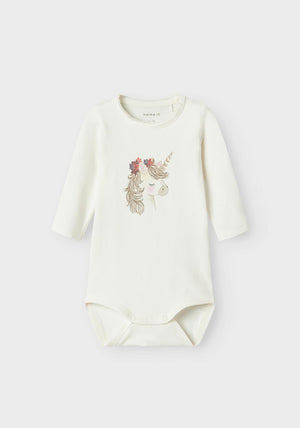 Name It Baby Girl Unicorn Long Sleeve Body, White