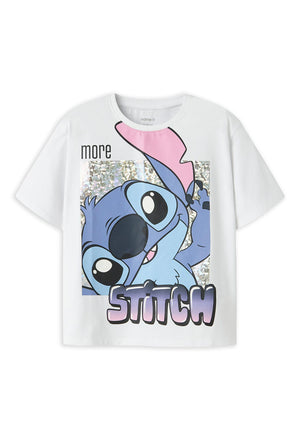 Name It Kid Girl Stitch Print Short Sleeve Tee, White