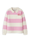 Name It Kid Girl Long Sleeve Stripe Polo Sweater, Pink