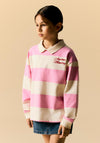 Name It Kid Girl Long Sleeve Stripe Polo Sweater, Pink