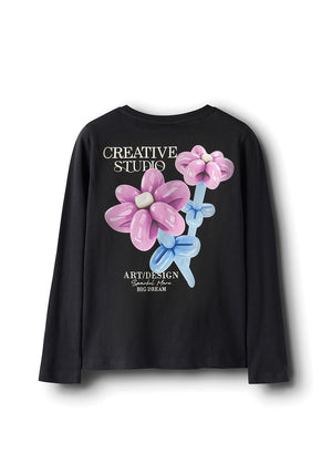 Name It Kid Girl Loui Long Sleeve Top, Black