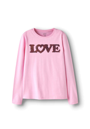 Name It Kid Girl Trine Love Long Sleeve Top, Pink