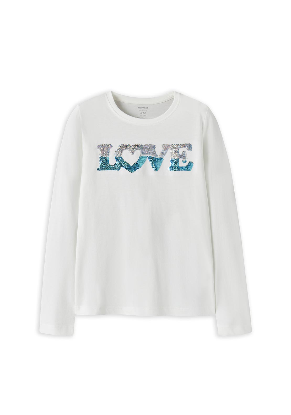 Name It Kid Girl Trine Love Long Sleeve Top, White