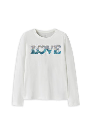 Name It Kid Girl Trine Love Long Sleeve Top, White