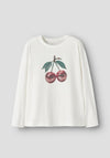 Name It Kid Girl Vosla Cherry Long Sleeve Top, White