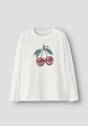 Name It Kid Girl Vosla Cherry Long Sleeve Top, White
