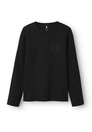Name It Kid Girl Rekik Long Sleeve Top, Black