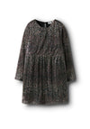 Name It Kid Girl Saring Long Sleeve Animal Print Dress, Black
