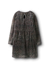 Name It Kid Girl Saring Long Sleeve Animal Print Dress, Black