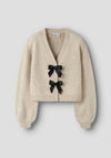 Name It Kid Girl Rina Bow Long Sleeve Cardigan, Beige