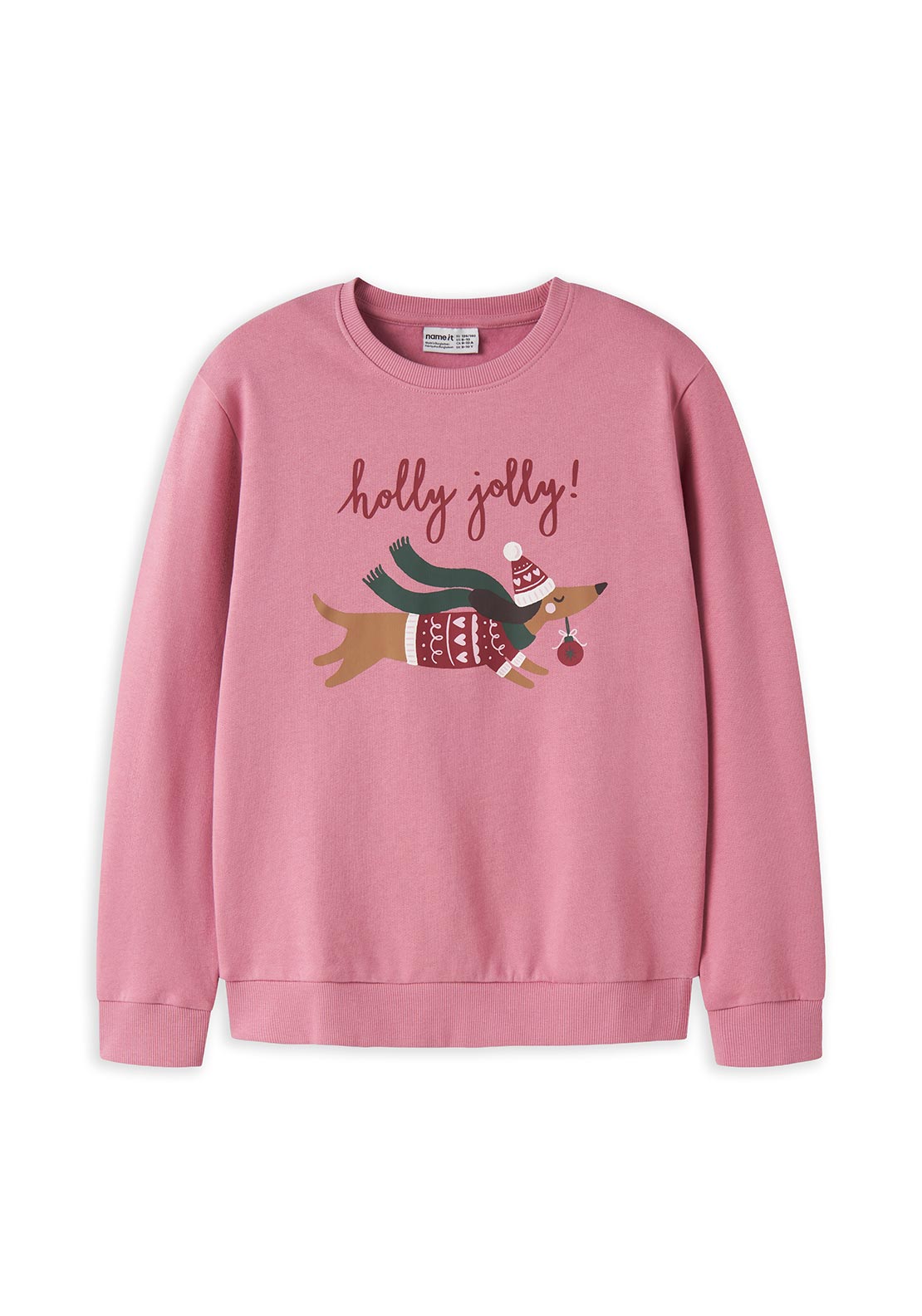 Name It Kid Girl Vertrud Holly Jolly Long Sleeve Sweater, Pink