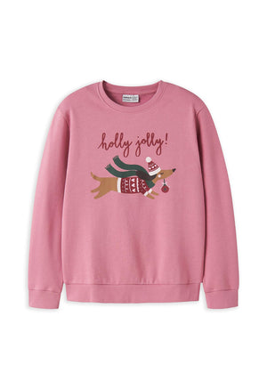Name It Kid Girl Vertrud Holly Jolly Long Sleeve Sweater, Pink