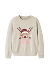 Name It Kid Girl Vertrud Reindeer Long Sleeve Sweater, Beige