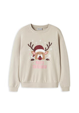 Name It Kid Girl Vertrud Reindeer Long Sleeve Sweater, Beige