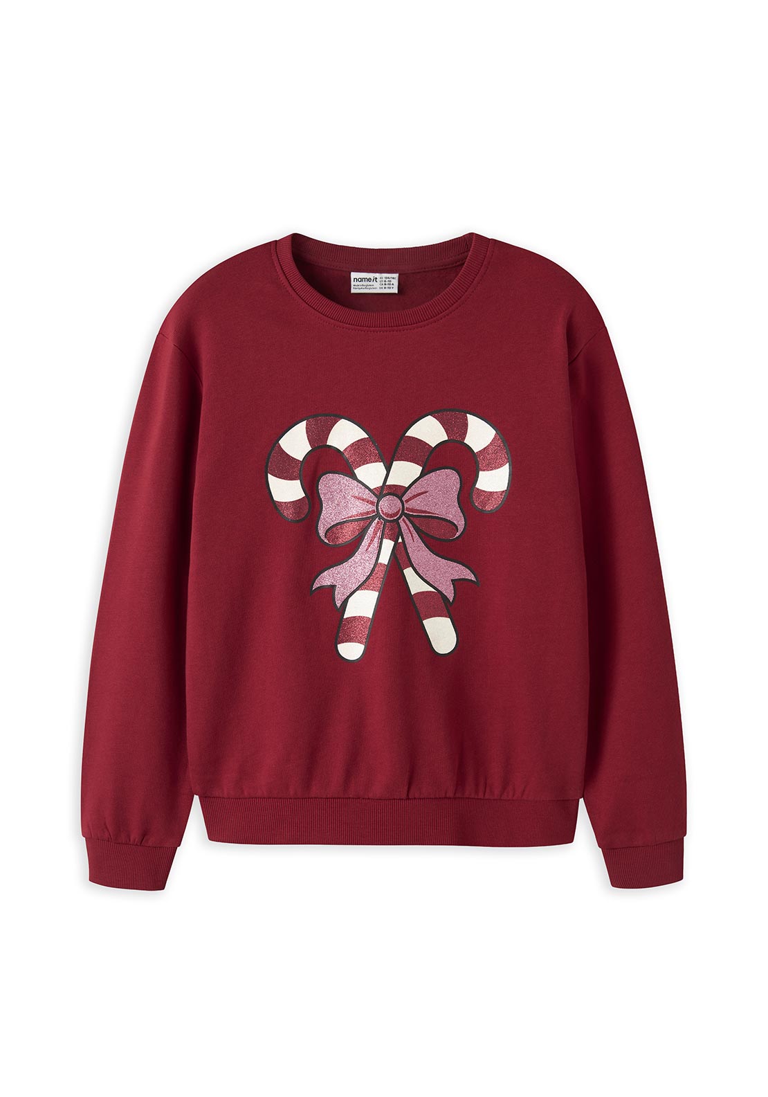 Name It Kid Girl Vertrud Candy Cane Long Sleeve Sweater, Red