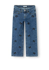 Name It Kid Girl Rose Ribbon Wide Leg Jean, Dark Blue