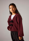 Name It Kid Girl Rina Bow Long Sleeve Cardigan, Wine