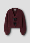 Name It Kid Girl Rina Bow Long Sleeve Cardigan, Wine