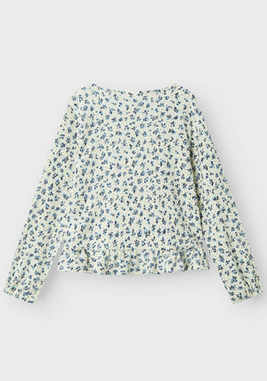 Name It Kid Girl Biba Long Sleeve Floral Top, Cloud Dancer